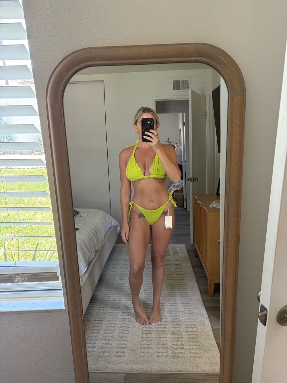 Monday Swimwear Palma Tie Side Bikini Bottom Chartreuse Summer Size M